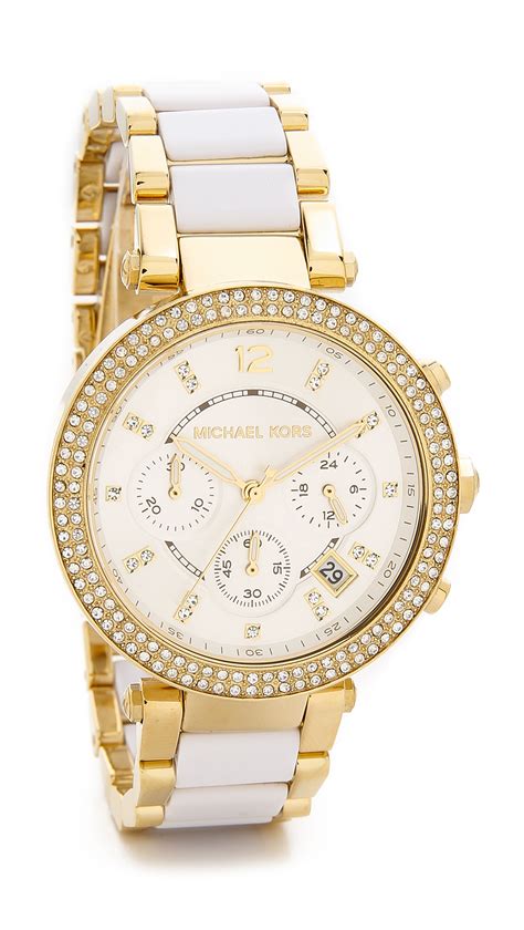 michael kors parker watch gold and white|Michael Kors parker chronograph.